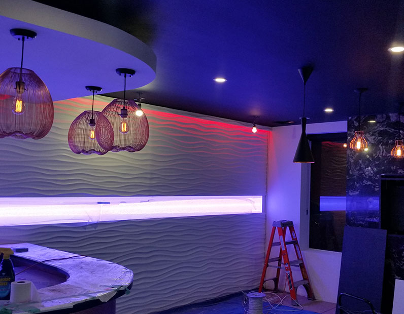 Dark interior lighting of a night club