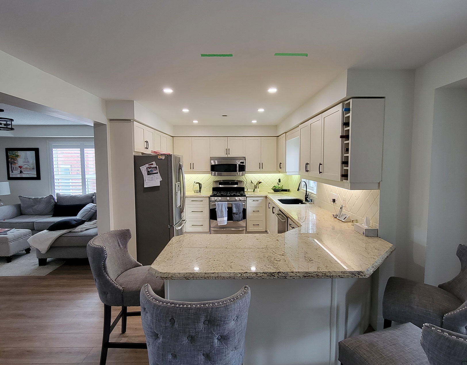 Kitchen lighting setup in a light room